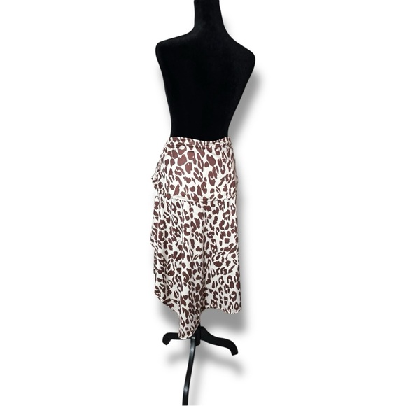 OrderPlus Large Silky Brown and Cream Animal Print Asymmetrical Wrap Midi Skirt - Picture 13 of 13